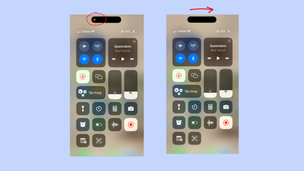 Vuốt Dynamic Island sang phải hoặc trái để tắt icon